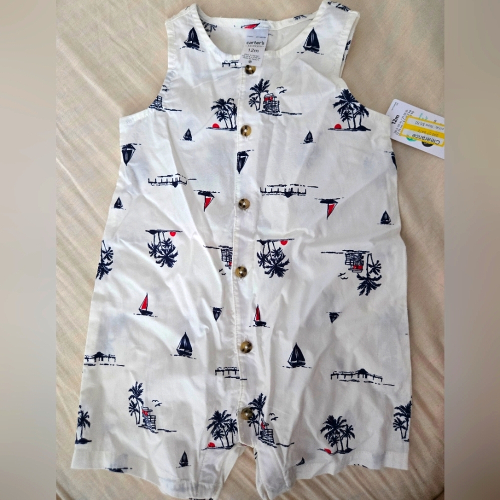 Carter's White Nautical Print Romper 12momths
